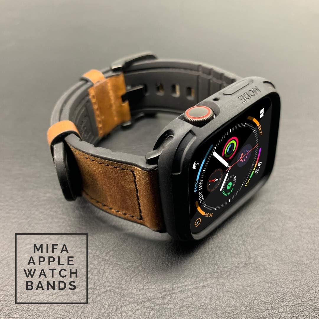 Super Deal Product Mifa Rugged Hybrid Sports Band with Elkson Bumper Case Compatible with Apple Watch Series 7 45mm 6 SE 5 4 44mm - Brown