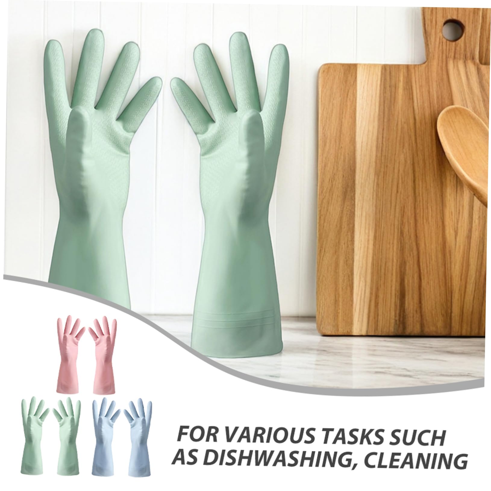 Healeved 6paia Guanti da Cucina Impermeabili Riutilizzabili in PVC per Lavare i Piatti Pulizia della Casa Design Antiscivolo per Presa Sicura