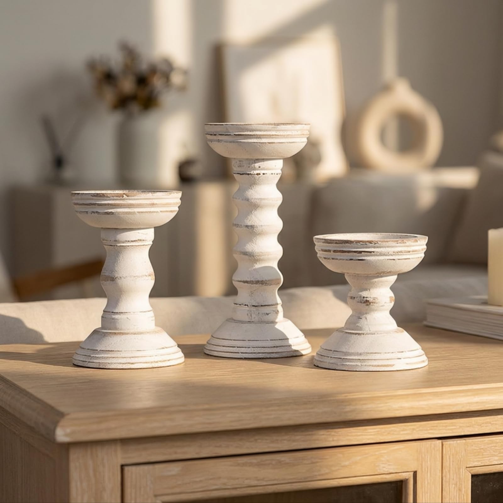 3 Pezzi Portacandele a Colonna, Bianco