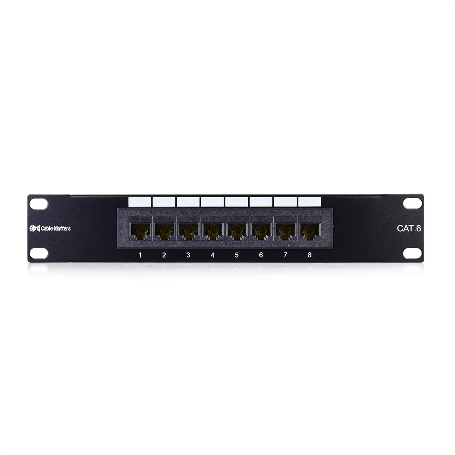 [UL Listed] Cable Matters Mini 8-Port Patch Panel with Mounting 89D Bracket, Compact 10 Inch Wall Mount Patch Panel with 10G Ethernet Support