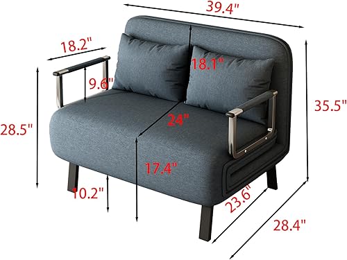 Miniatura 2 de BOJATU - Silla convertible de 39.4 pulgadas, sofá cama de tres pliegues con respaldo ajustable, diván de ocio con marco de acero resistente para el