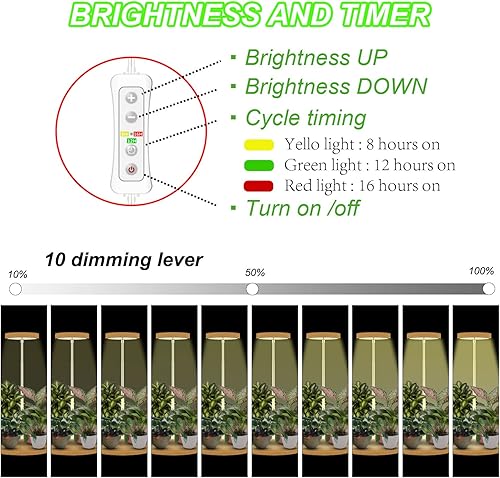 Miniatura 55 de yadoker Luz de cultivo de plantas, luz LED de espectro completo para plantas de interior, altura ajustable, temporizador automático, bajo voltaje