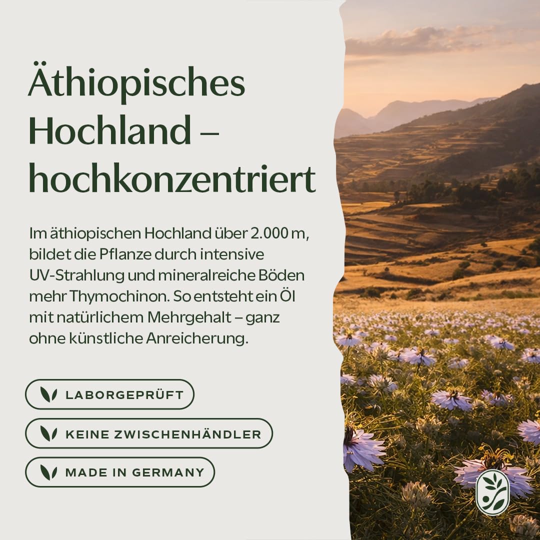 nedura® Schwarzkümmelöl Kapseln extra aktiv - 90 Stück in veganer Kapsel - Schwarzkümmel mit sehr hohem Thymochinongehalt aus Äthiopien - in eigener Deutscher Manufaktur kaltgepresst