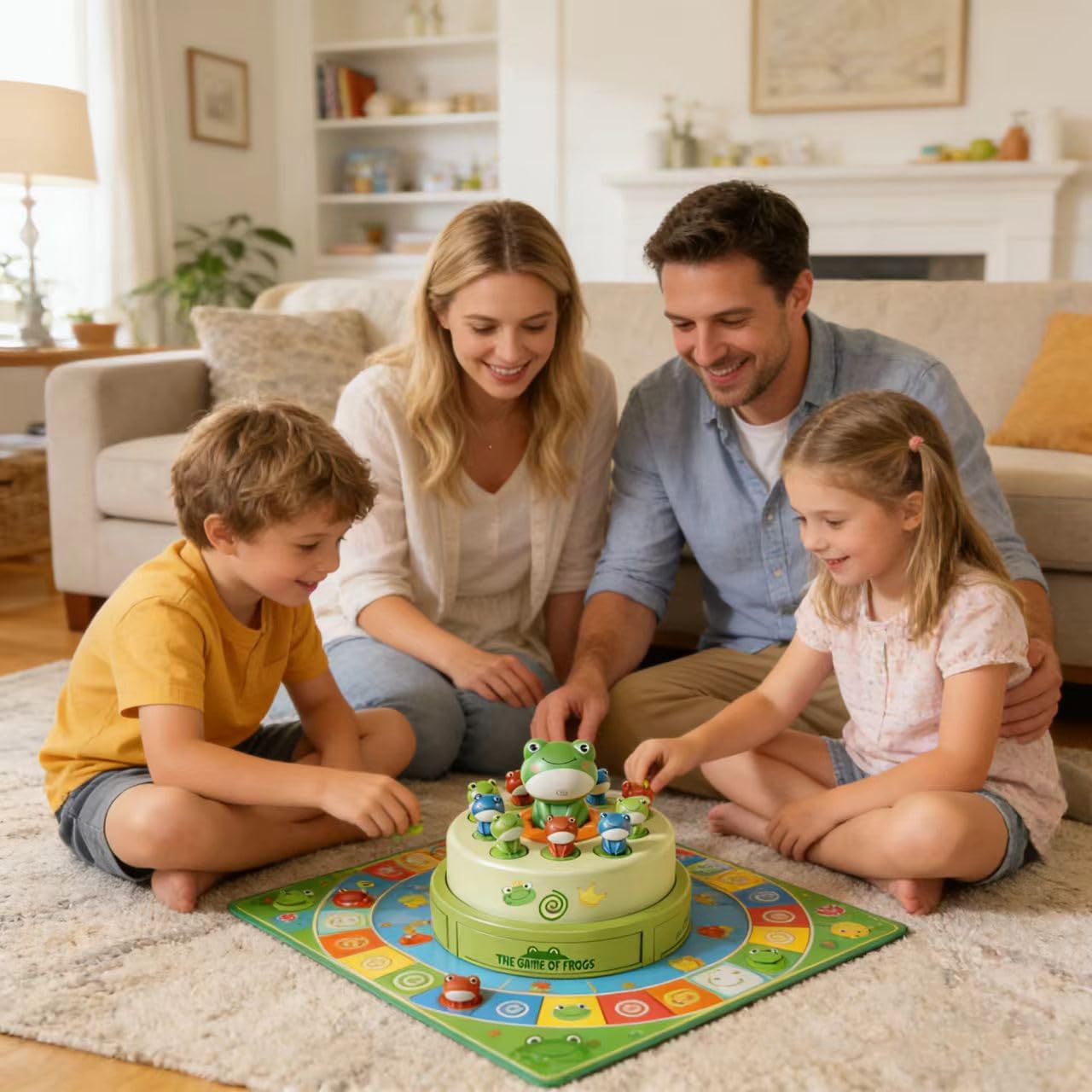 Electric Turntable Bouncing Frog Toy Set - Interactive Pop-up Game with Music & Lights, Kids Focus Training, Family Catch Activity