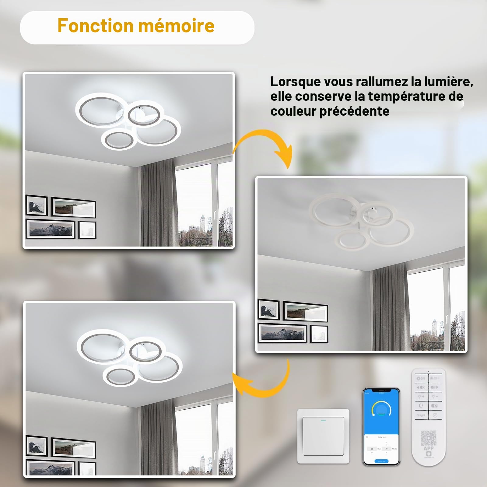 DELIPOP Plafonnier LED Dimmable, 32W 3600LM Moderne Lampe de Plafond Blanc