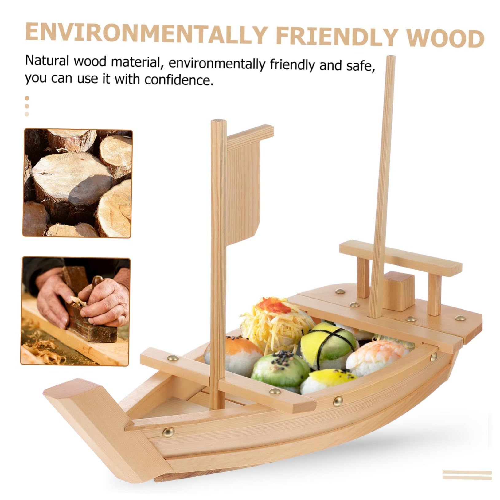 ULTECHNOVO Plateau de Service à Sushis en Bois, Bateau Stylé pour Desserts