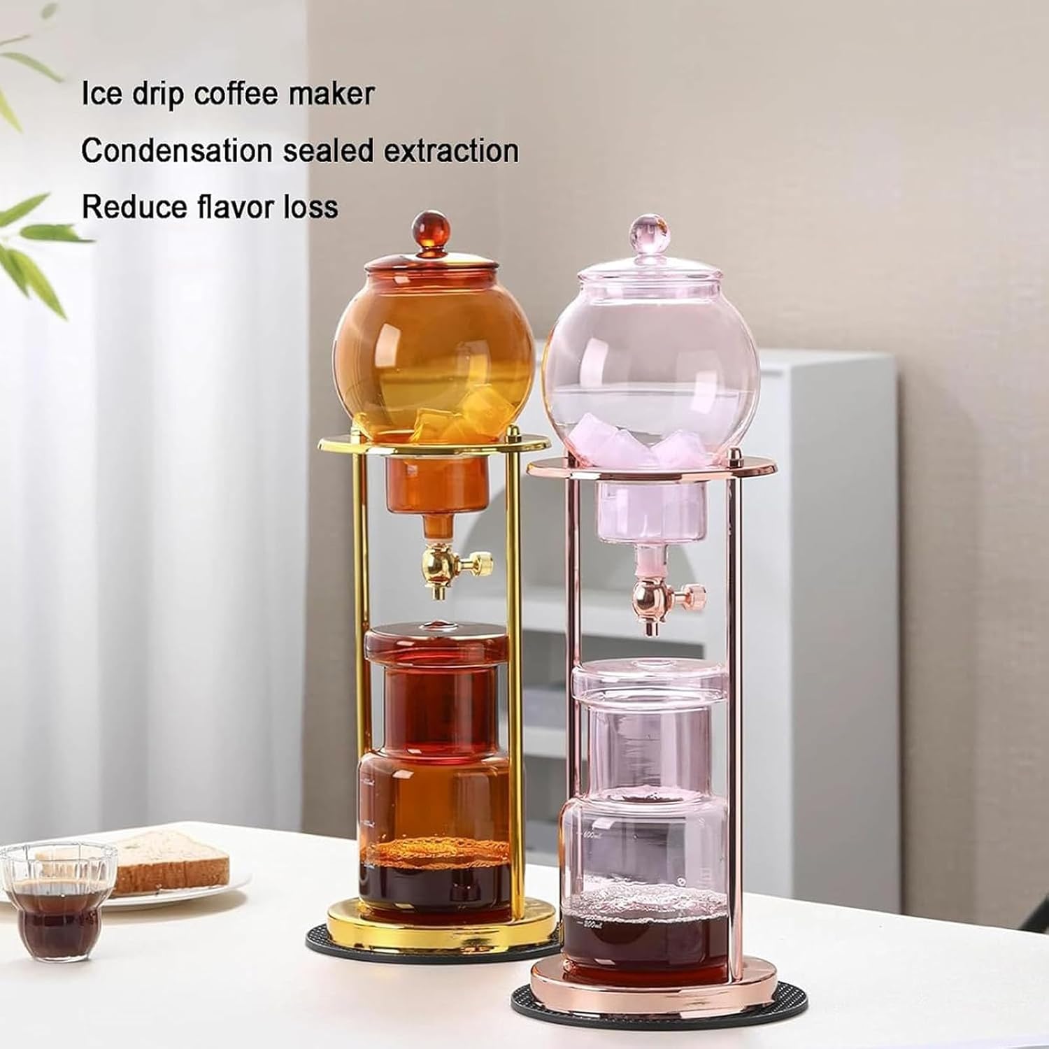 Cold Brew Drip Tower Portable Iced Coffee Maker Tower Drip Ice Drip Filter Handmade Removable Water Flow Adjustable，Cold Brew Coffee Maker - 600ml Drip System, Borosilicate Glass & Stainless