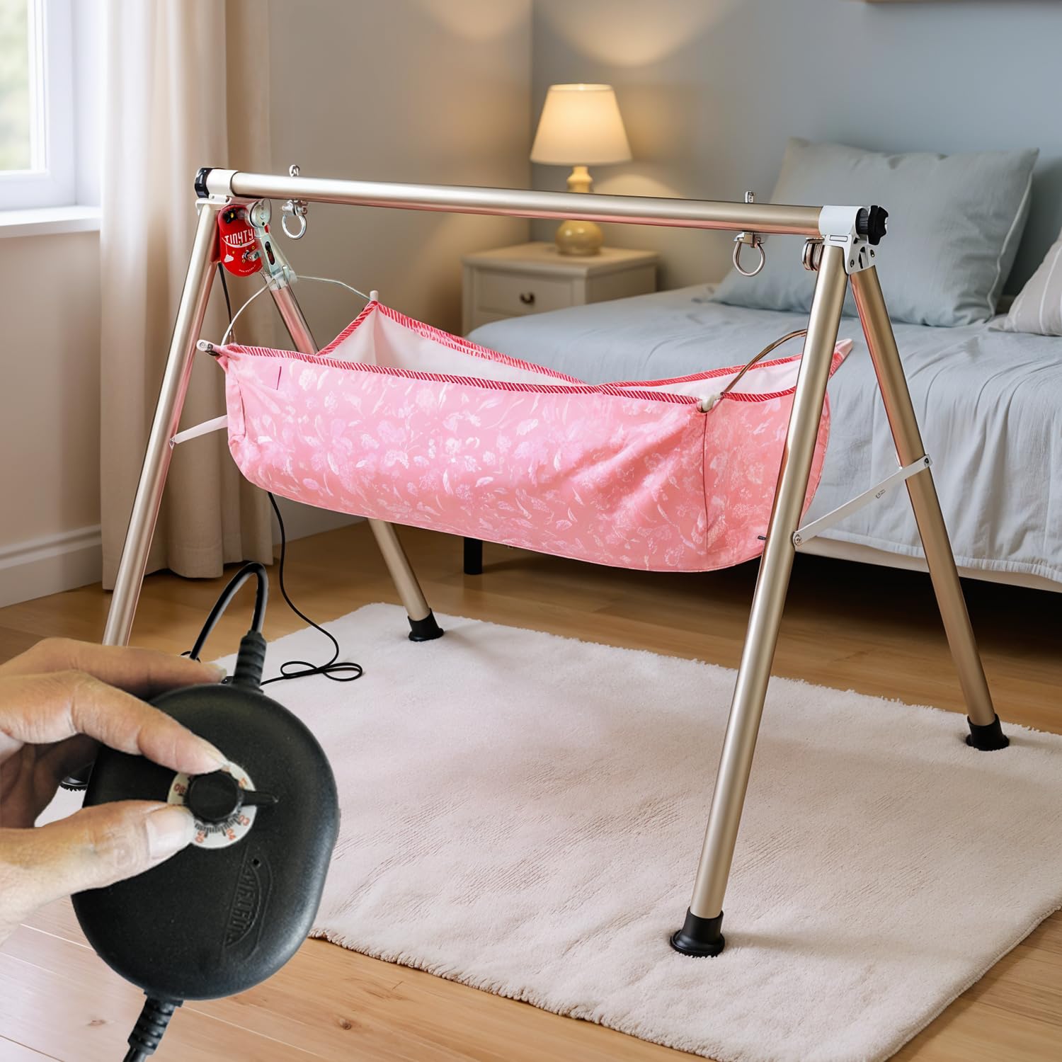 Automatic Cradle for Baby - Electric Swing Cradle with Adjustable Speed - Fully-Foldable Frame with Pink Cloth and Mosquito Net - Baby Palna/Jhula for Kids of 0 to 3 Years - Carry Upto 20kgs