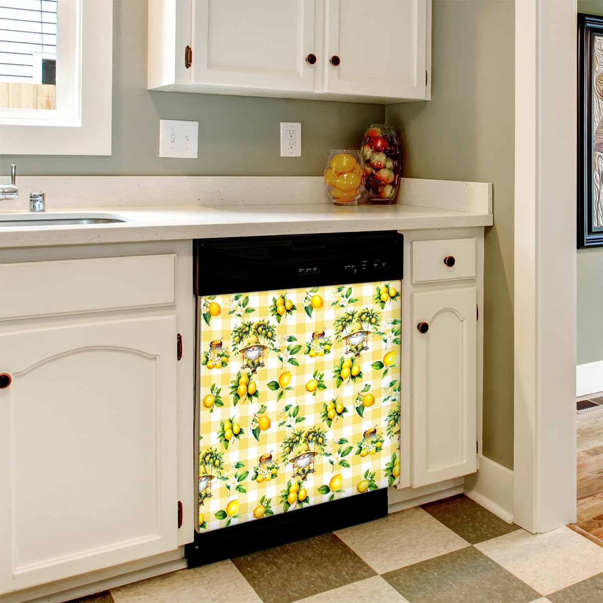Yellow Lemon Tree Gnome Dishwasher Magnet Cover Decorative Magnetic Dishwasher Cover Reuseable Dishwasher Panel Covers Front Dishwasher Door Covers for Kitchen Home Appliances Refrigerator 23 X 26 in