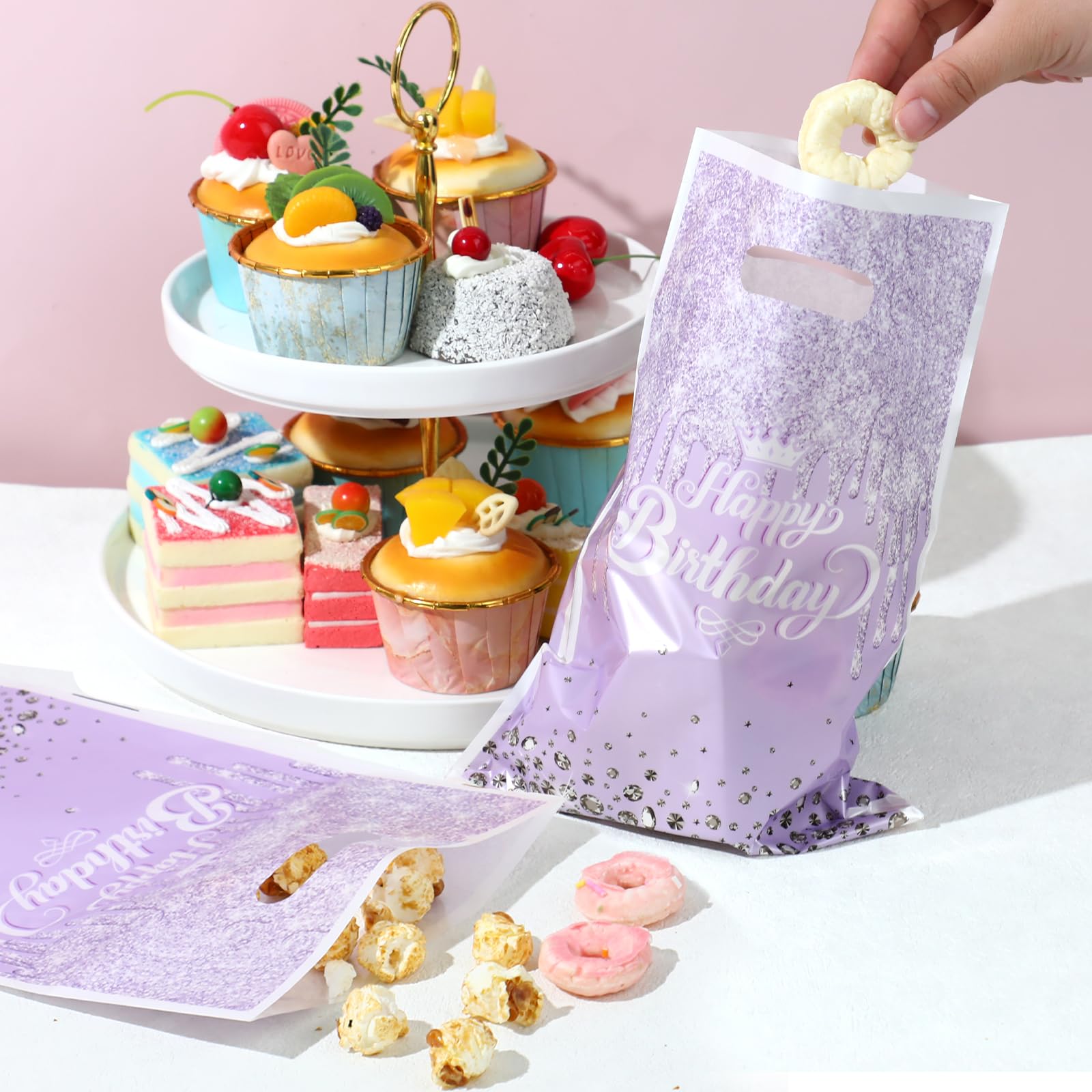 Jeffdad 30 sacchetti glitterati per feste di compleanno, graziosi, per feste di compleanno, caramelle, biscotti, per ragazze e donne, decorazioni per feste di compleanno (viola