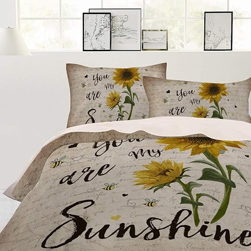Miniatura 2 de Juego de fundas de edredón Queen con diseño de girasol, eres mi sol, juego de funda de edredón de 4 piezas, juego de ropa de cama suave de