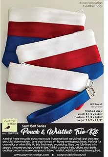 Cozy Nest Design Seat Belt Pouch & Wristlet Trio Kit in Red, White and Blue Pattern, None