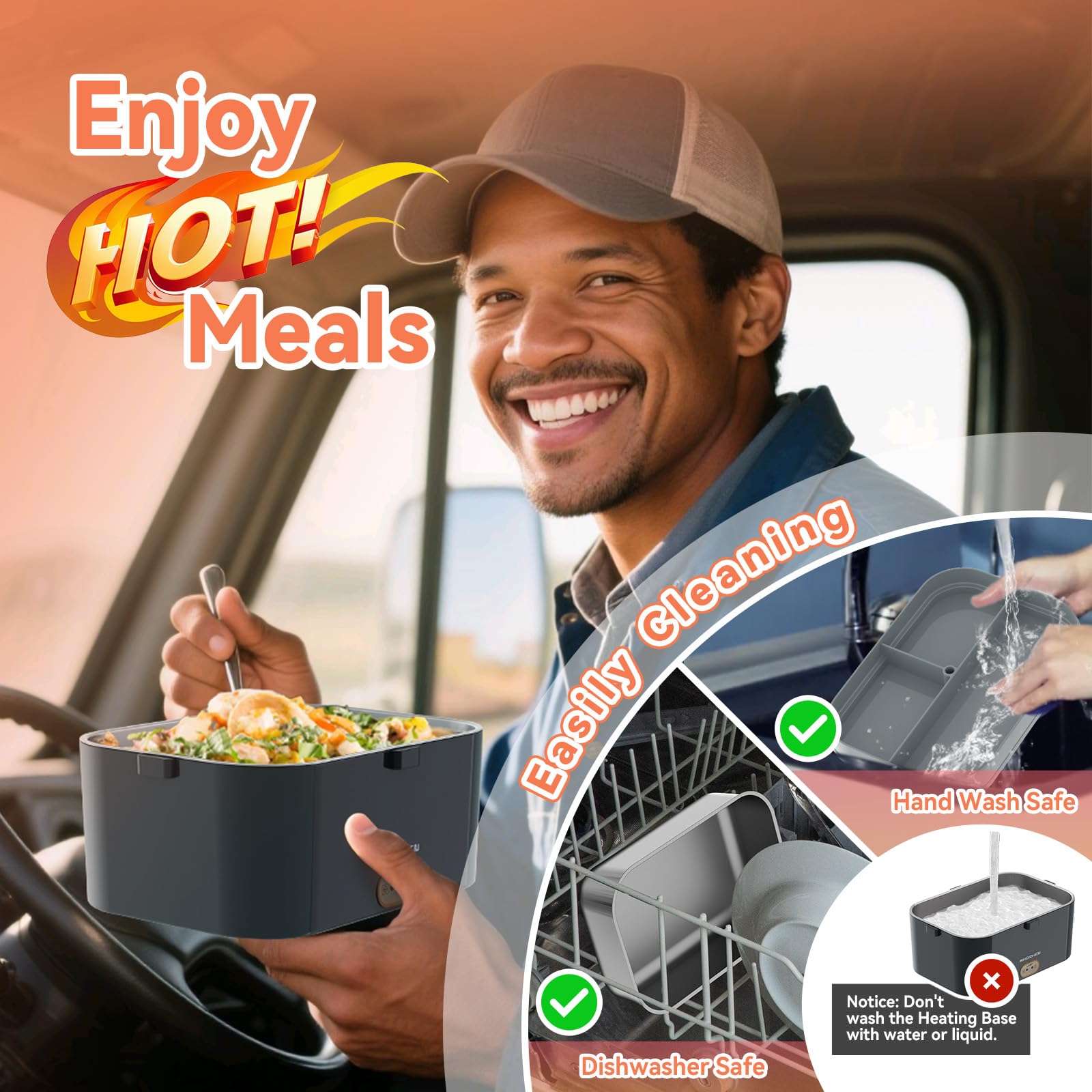 Fiambrera eléctrica de calor más rápido de 80 W, 2.8 L, doble capa grande para automóvil, camión, trabajo, hogar, calentador de alimentos portátil de acero inoxidable de 12 V, 24 V, 110 V, calentador 6