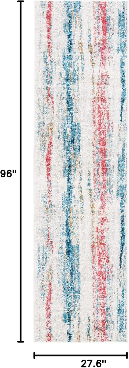 SAFAVIEH Madison Collection Runner Rug - 2'3" x 8', Ivory & Blue, Modern Abstract Distressed Design, Non-Shedding & Easy Care, Ideal for High Traffic Areas in Living Room, Bedroom (MAD640A)