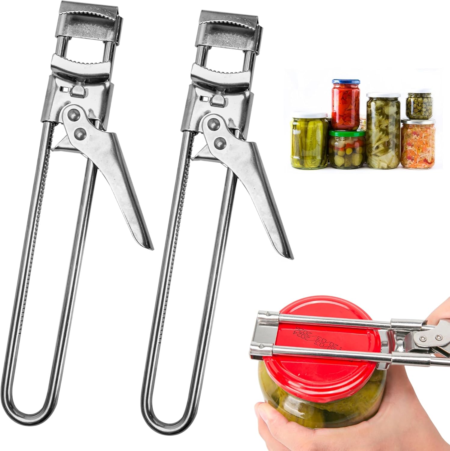 2Pcs Adjustable Stainless Steel Jar Opener, Can Bottle Lid Cap Opening Off Vintage Portable Metal Multifunctional Tool for Weak Hand Seniors Arthritis, Gripper Kitchen Gadget Easy to Open Tight Lid
