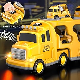 Bennol Construction Truck Toys for Toddler Boy 1 2 3 4 5 Year Old, Car Trucks Birthday Gifts Toys for Kids Ages 1-3 3-5, 5-in-1 Construction Trcuk with Excavator, Crane Mixer, Bulldozer