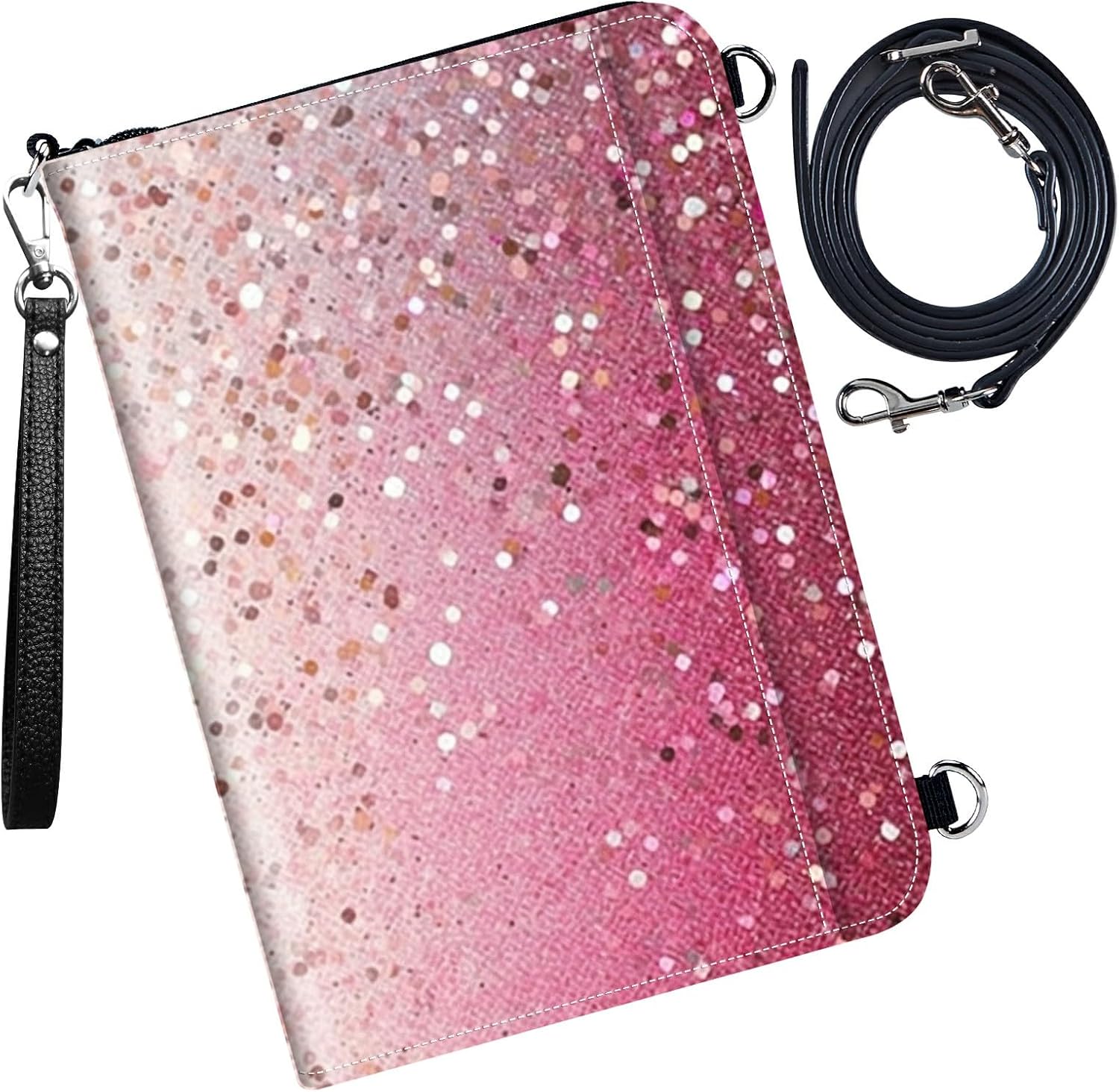 Passport Wallet,Family Passport Holder,Family Passport Bags for Travel,Travel Document Organizer Credit Cards Case with Removable Wristlet Strap for Women and Men,Pink Glitter