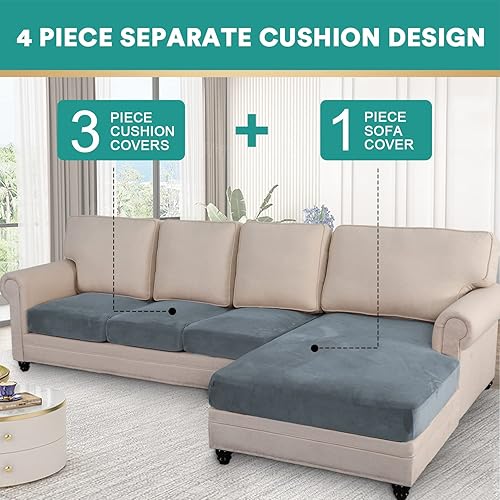 Miniatura 2 de MIFXIN Fundas para sofá modular, 4 piezas, terciopelo elástico, juego de fundas de asiento para sofá, en forma de L, fundas de cojín separadas,