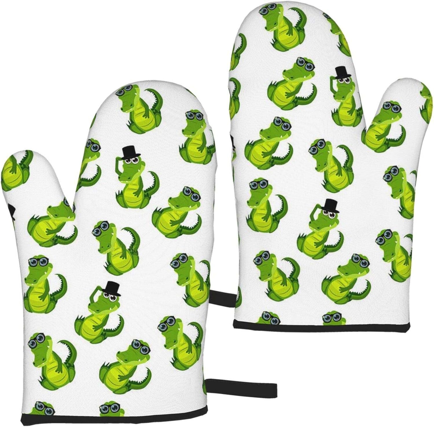 Cute Crocodile Or Alligator Funny 2pcs Oven Mitts Set, Soft