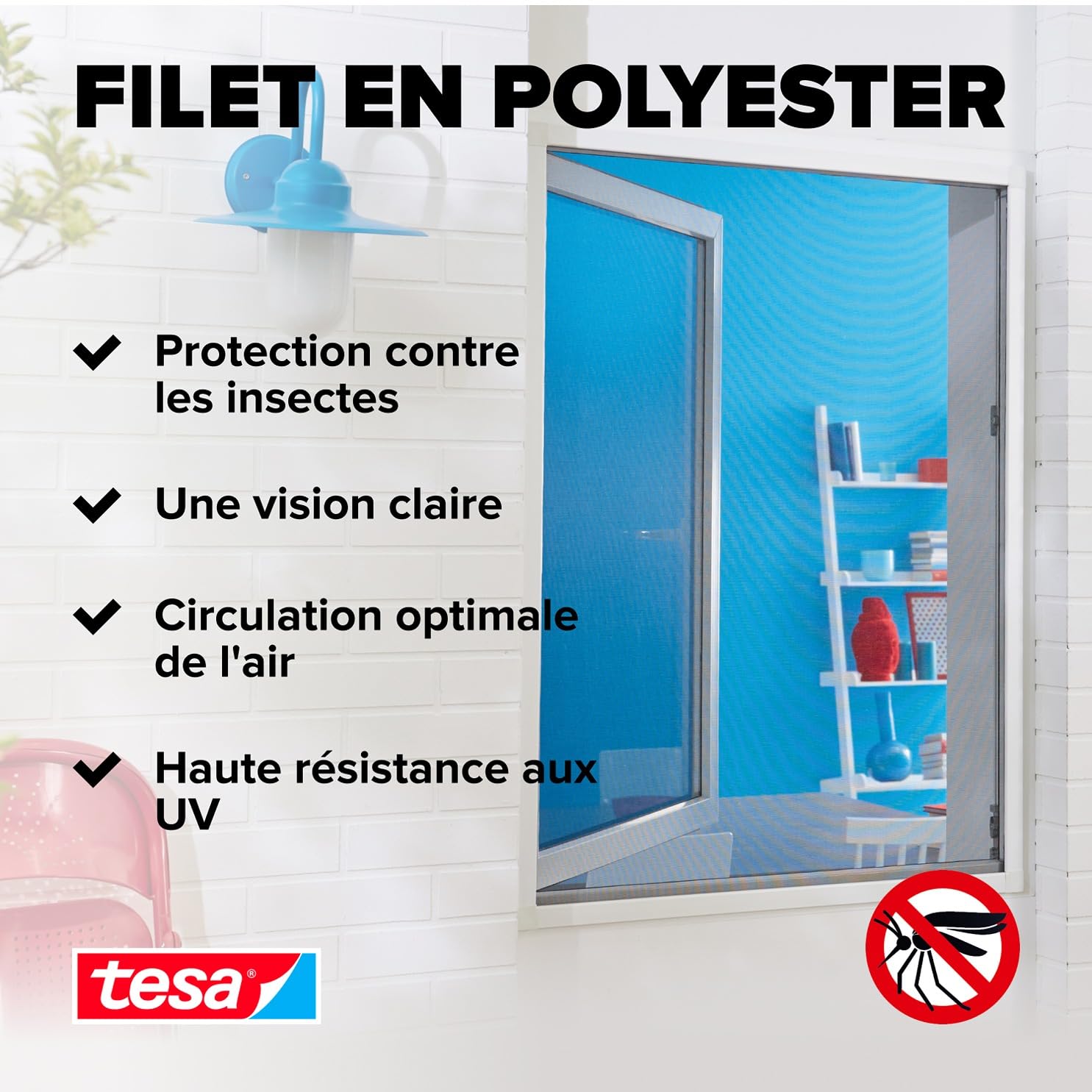 Tesa Insect Stop Auto-Agrippant STANDARD pour Fenêtres - Filet Anti-Moustiques Adhésif - Découpable à la Dimension Souhaitée - Anthracite, Lot de 3, 130 cm x 150 cm