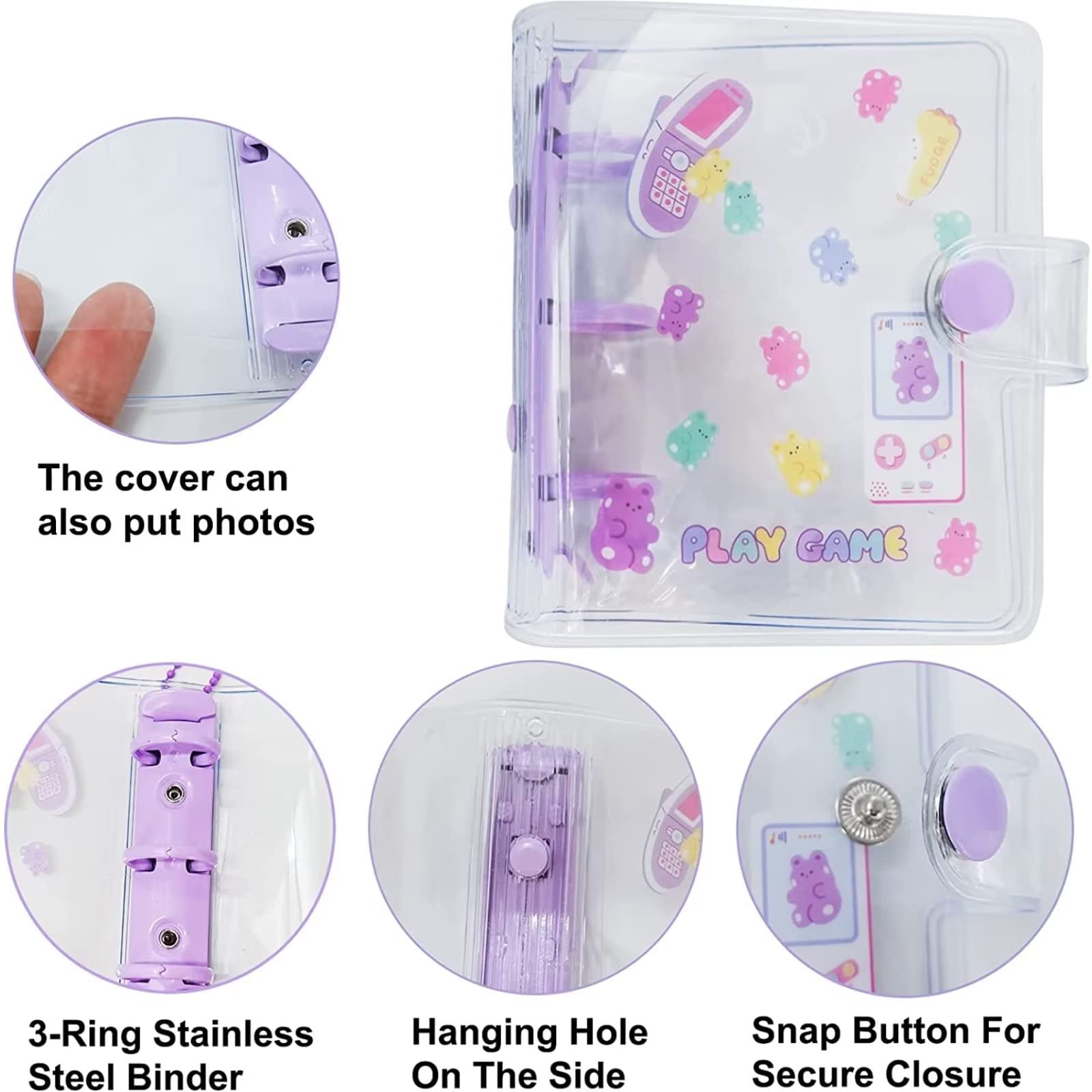 Mini álbum de Fotos de Oso púrpura, Libro de colección de Tarjetas fotográficas de 3 Pulgadas, Libro de Almacenamiento de imágenes Transparentes para la cámara Kawaii,40 Bolsillos