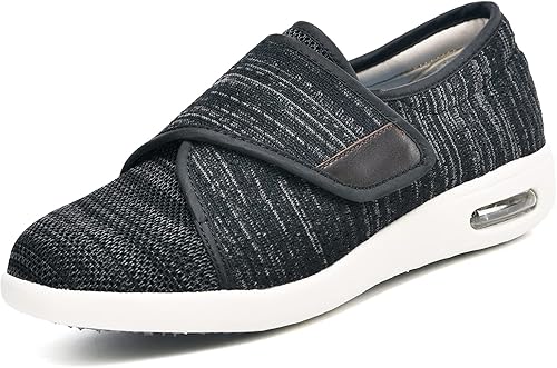 W&LESVAGO Zapatos para caminar diabéticos de ancho ancho con cierres ajustables, antideslizantes, ligeros, con cojín de aire clásico para edema