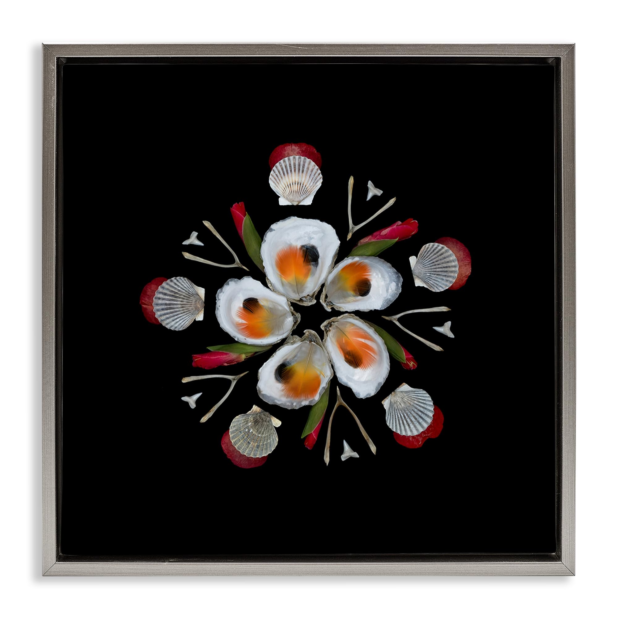 Stupell Industries Luster Gray (Matte) 'Nautical Oysters Mandala'| Floating Frame Canvas Art