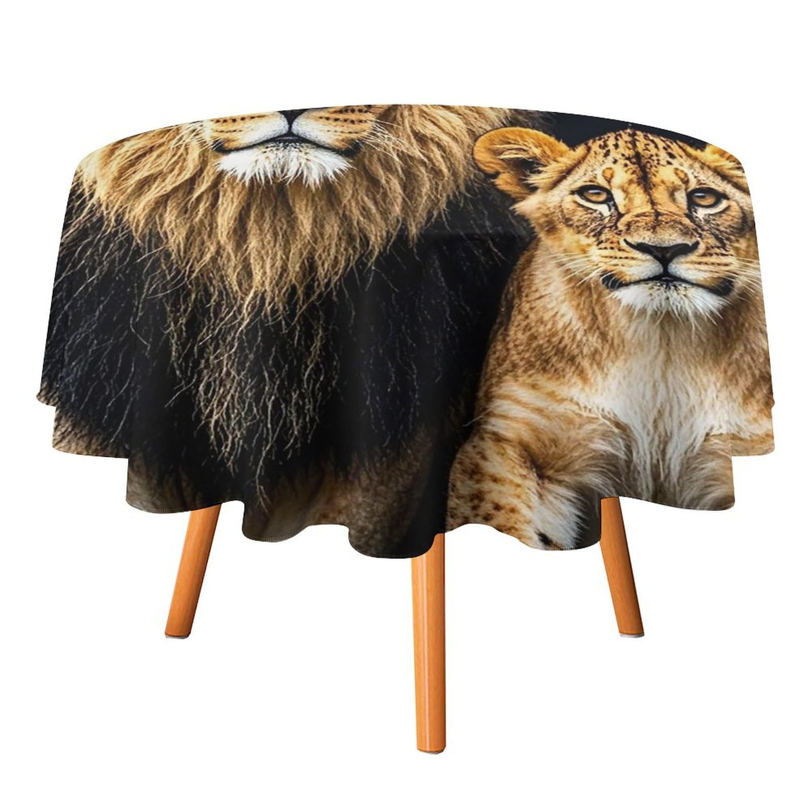 SMAZDFXX Mother Lion and Young Lion Tablecloth for Restaurant, Round Polyester Table Cover 50x50in for Party