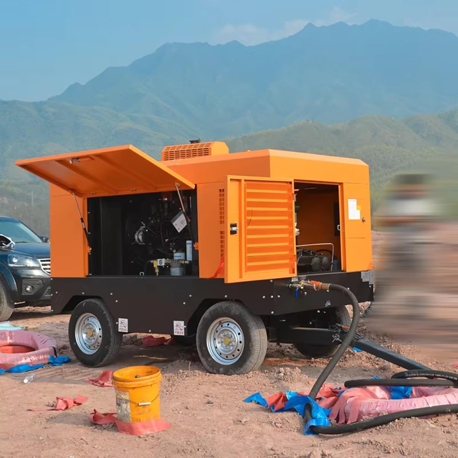 Portable Air Compressor in an outdoor drilling site