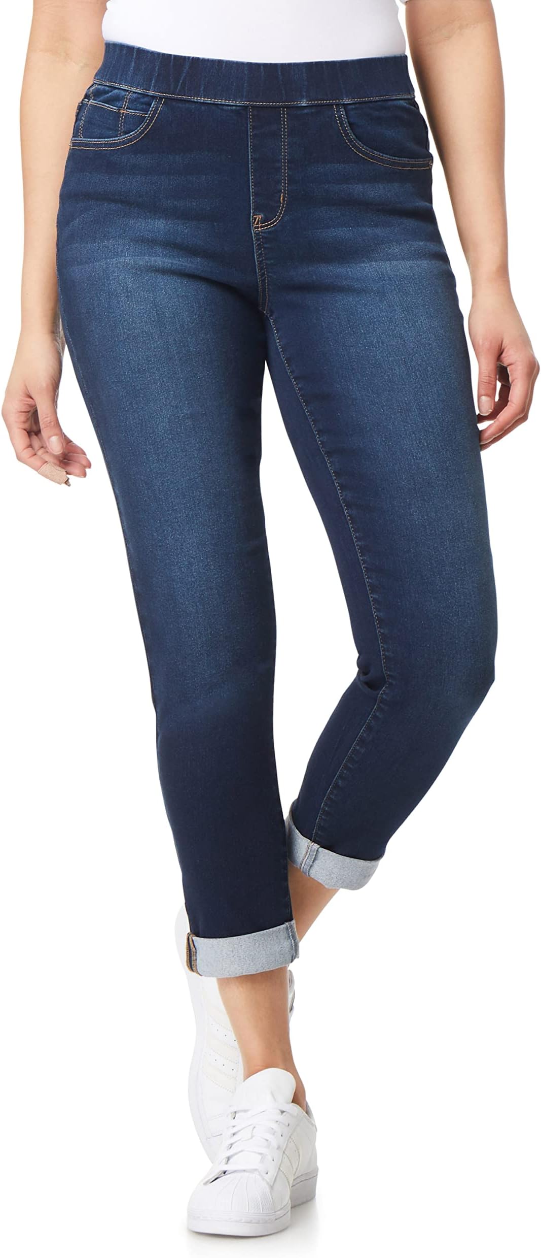 Women's Pull on Denim Crop and Ankle High-Rise Insta Soft Juniors Jeans (Available in Plus Size)