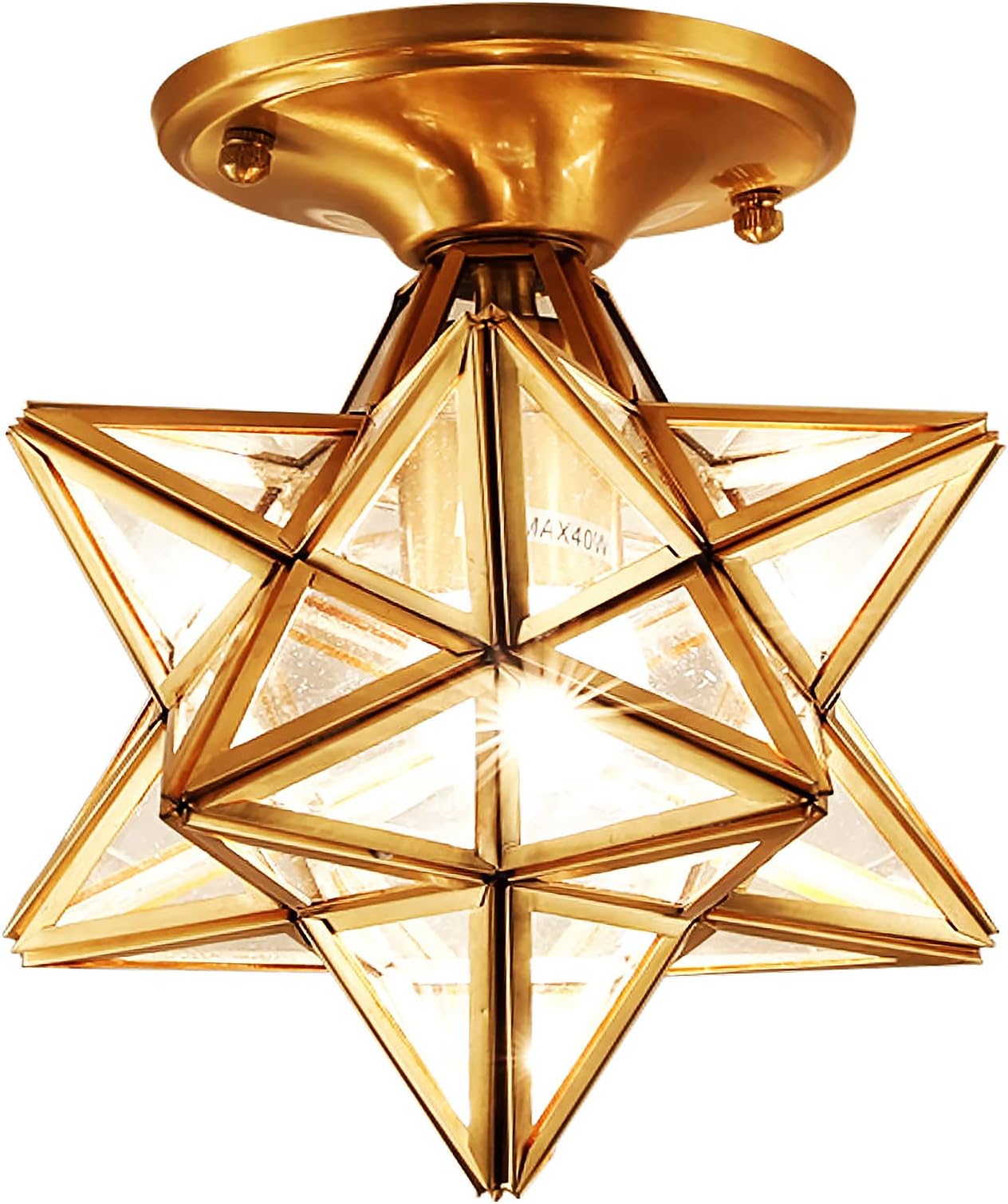 DJAMEL Gold Brass Moravian Star Light Flush Mount Celing Lights Seeded Glass Shade Boho Moroccan Ceiling Lamp for Kitchen Foyer Hallway, Entryway, Study Room, Bedroom