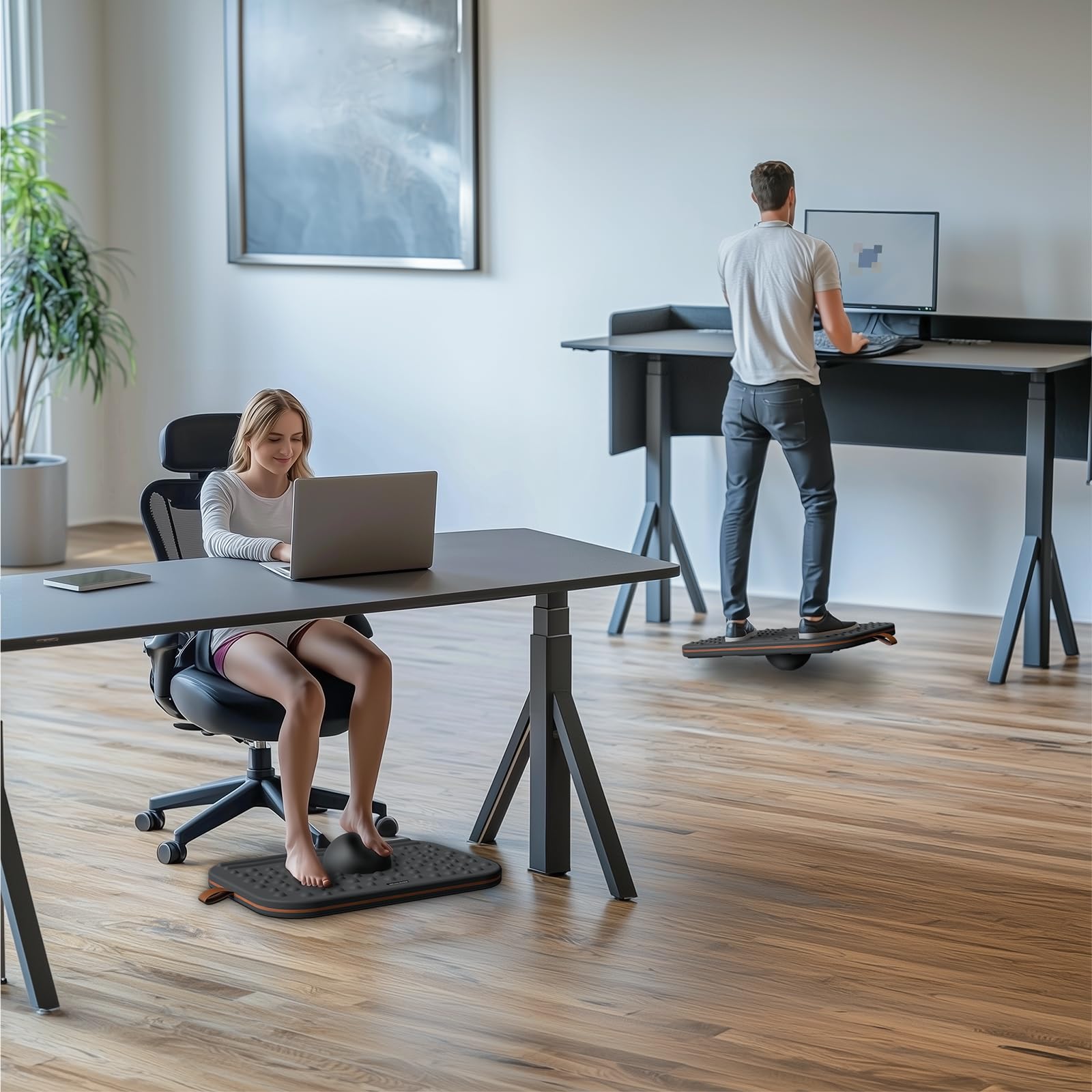 Balance Board,360-Grad Wackelbalance-Board für Erwachsene-2-in-1 Doppelseitige Anti-Ermüdungsmatte & Stabilitätstrainer für Stehschreibtisch,Heimfitness oder Büro-Premium-Kunstleder & Massivholz