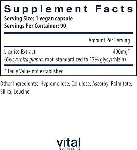 Miniatura 2 de Vital Nutrients - Extracto de raíz de regaliz - Apoyo inmunológico a base de hierbas - Apoyo suprarrenal - 90 cápsulas vegetarianas por botella -
