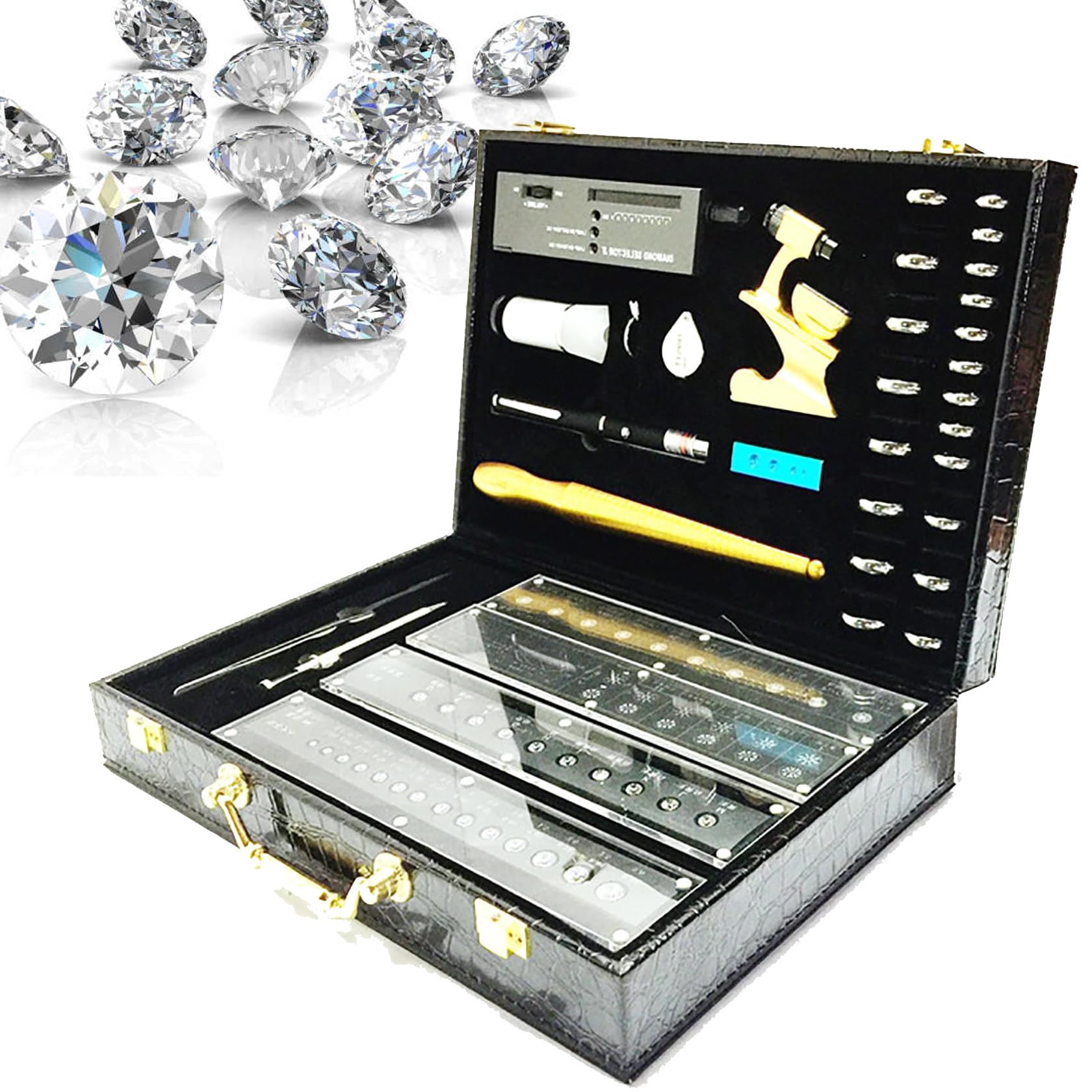 FENOKD Diamond Testing Box,Diamond Selector with Storage Case, Testing Quickly and Precisely, Color Stone Tools for Identifying, Selecting Various Jewelry
