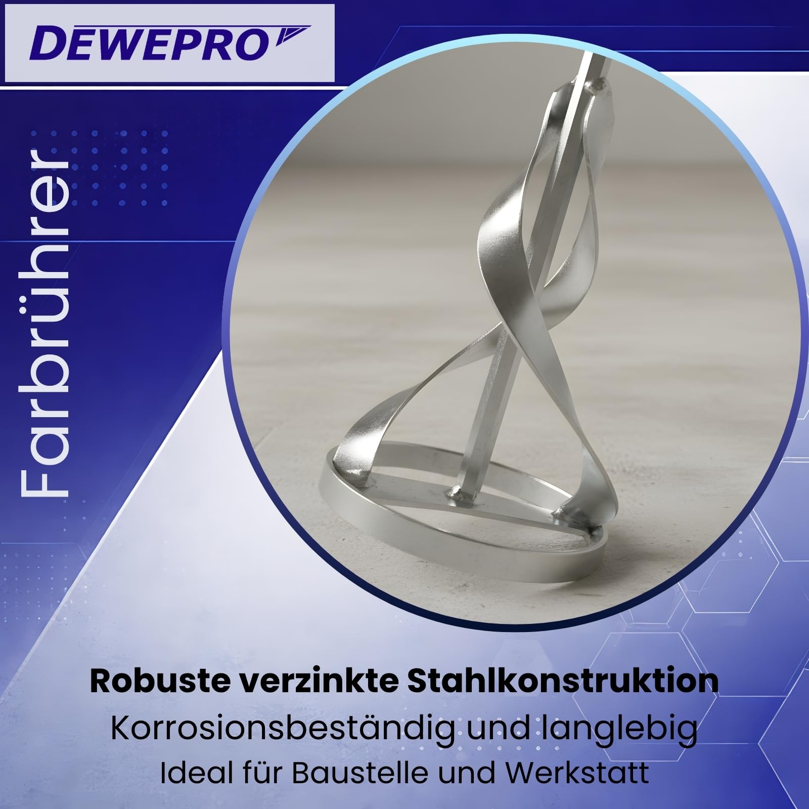 DEWEPRO Rondenrührer 80 x 400 mm - Farbrührer verzinkt mit Ring & Spiralkopf - Rührquirl mit 6-Kant 8 mm Aufnahme für Farben, Lacke, Lasuren & Flüssigkeiten