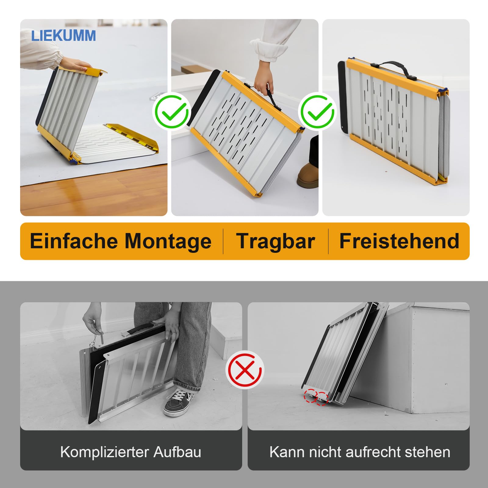 LIEKUMM Rampa dla wózków inwalidzkich 121 x 73 cm, składana, do 300 kg, aluminiowa rampa progowa na stopnie, progi, schody, przeszkody