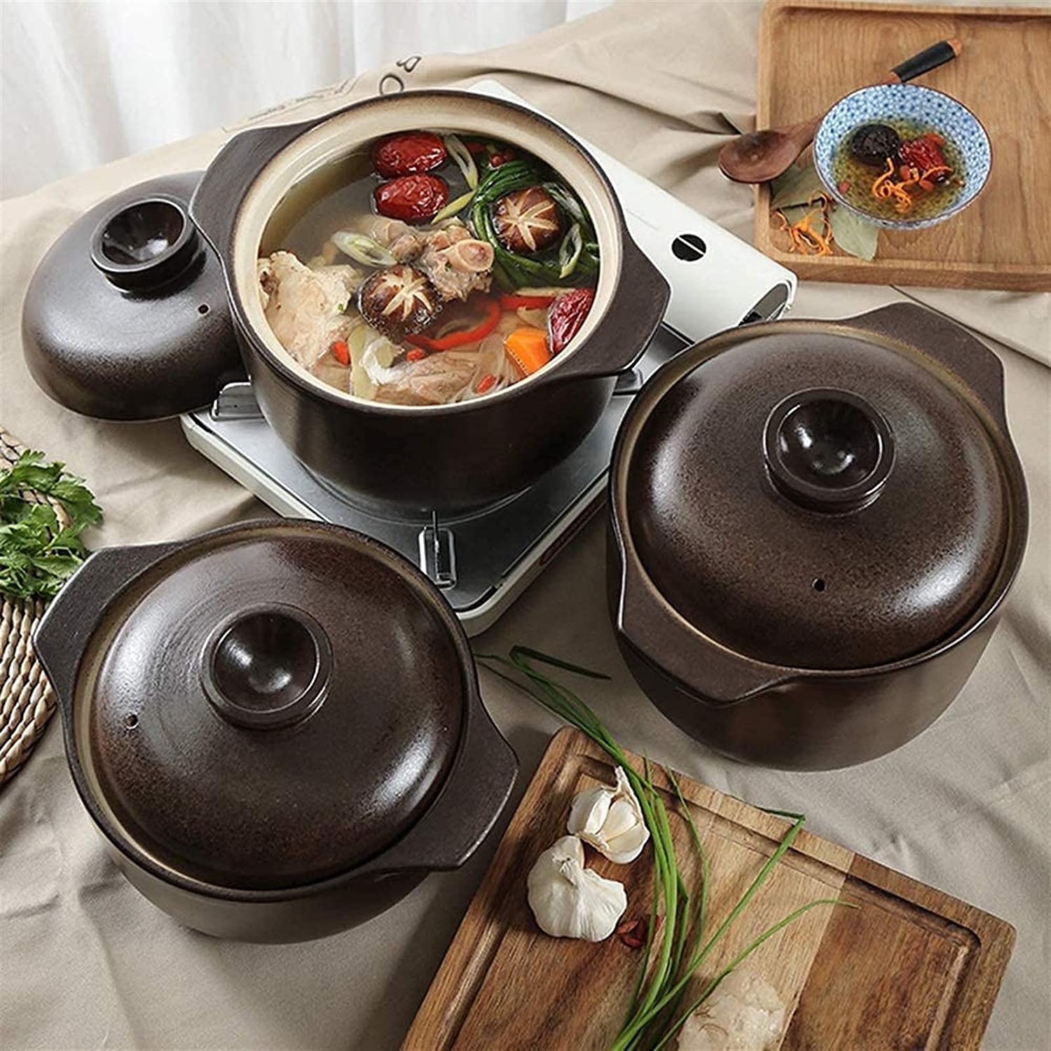 Casseruola in Ceramica con Coperchio,Pentola di Terracotta, pentola in Ceramica, con Coperchio, Grande capacità, pentola in Ceramica, pentola per stufato, Cucina (2,5 l) (Un Colore, 2,5 l)