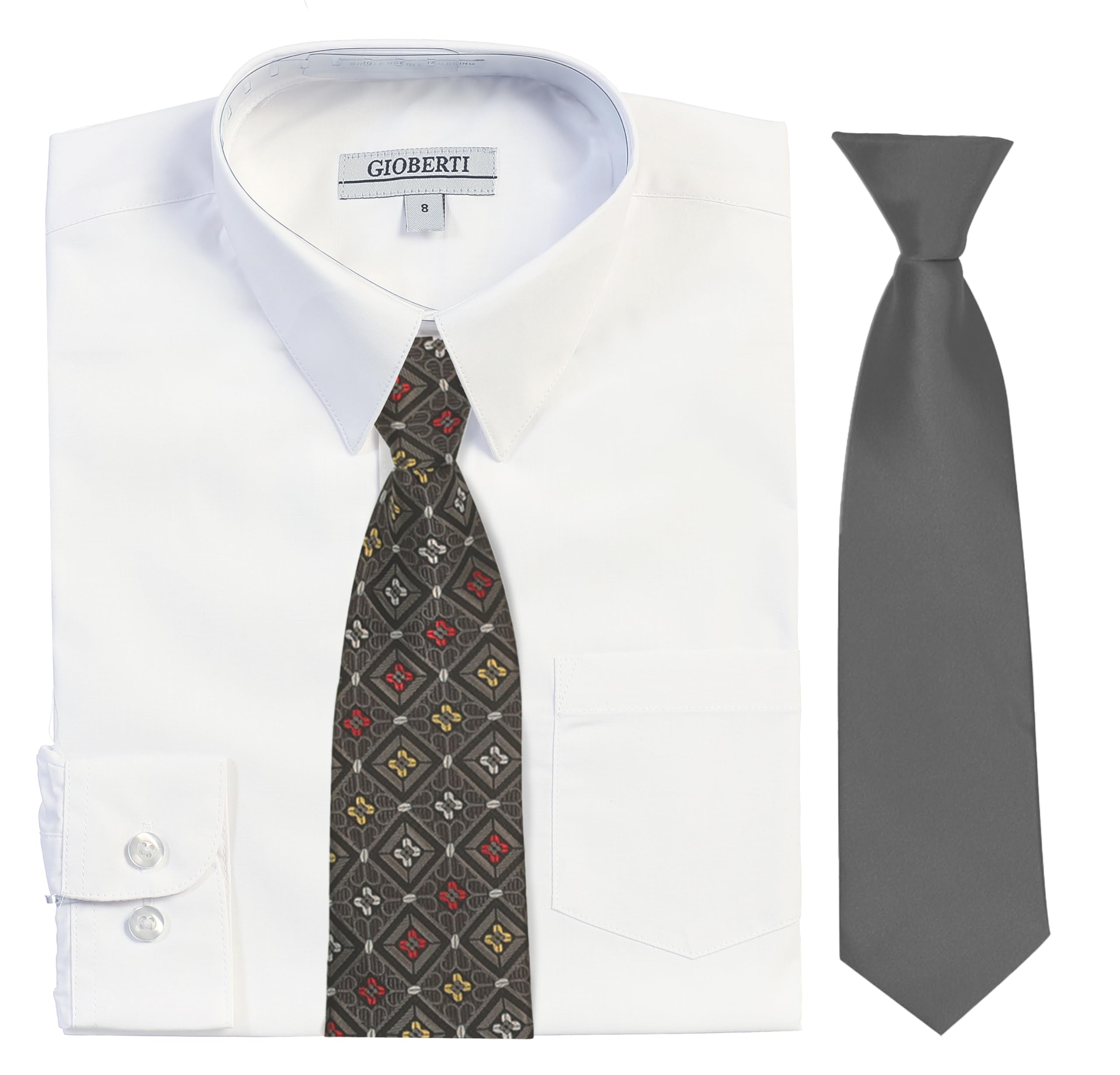 Gioberti Conjunto de camisa de vestir blanca de manga larga para niño con diseño de corbata