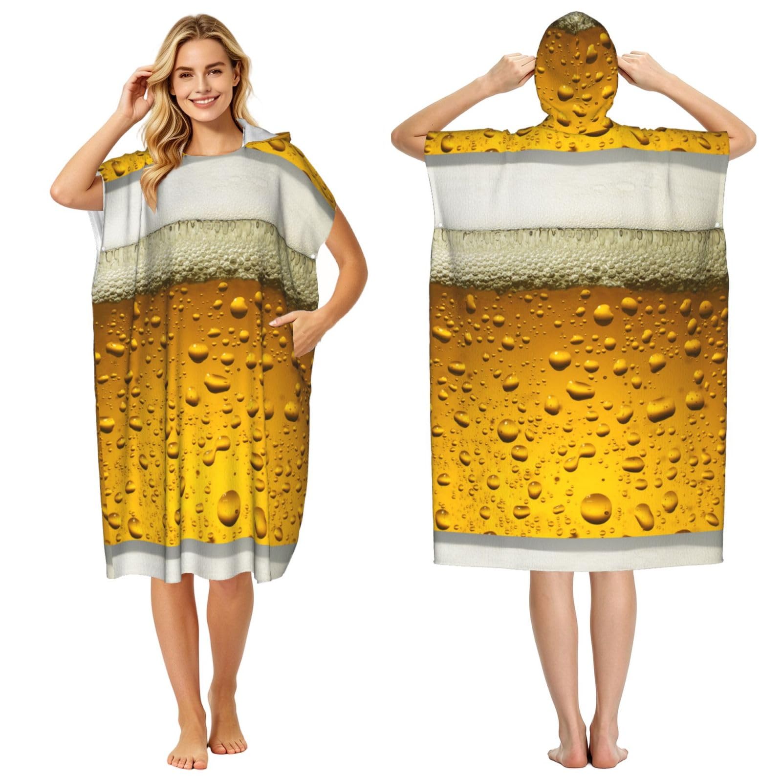 Poadnly Beer, Adult Hooded Beach Towel 90 x 110 cm,Changing Bath Robe, Surf Poncho Towel For Women Men
