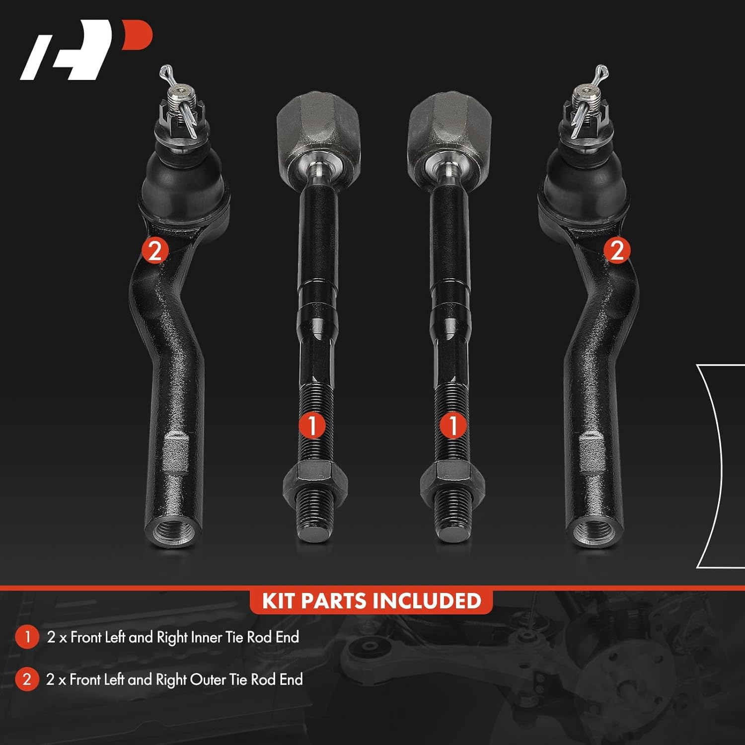 A-Premium Set of 4, Front Inner & Outer Tie Rod End Kit, Compatible with Toyota Yaris 2016-2020, Yaris iA 2017-2018 & Scion iA 2016