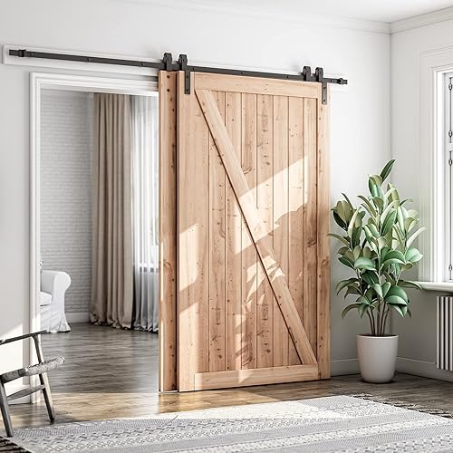 Miniatura 3 de SMARTSTANDARD Kit de herrajes para puertas corredizas de granero de 9 pies  para puertas dobles de madera  pista única  Suave y silenciosamente