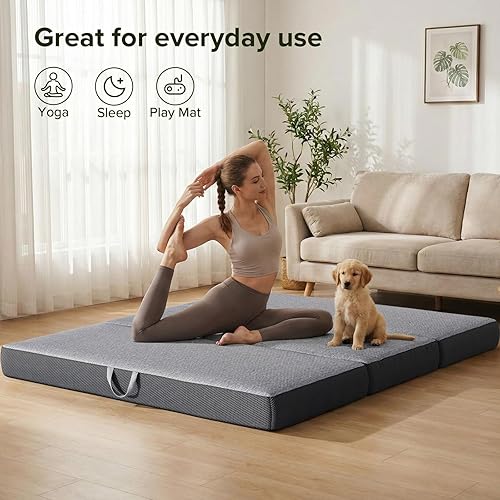 Miniatura 4 de Vamcheer Colchón triple plegable tamaño Queen – Colchón plegable de 6 pulgadas para caravana, campamento, viajes, habitación de invitados, yoga,