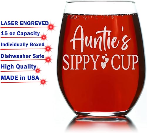 Miniatura 7 de CARVELITA Promoted To Aunt Est 2024, copa de vino sin tallo de 15 onzas, anuncio de embarazo para tía, tía nueva, regalo para tía de sobrina,