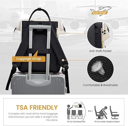 Miniatura 37 de LOVEVOOK Mochila para laptop para mujer, mochila para mujer a la moda, Negro, 15.6 pulgadas