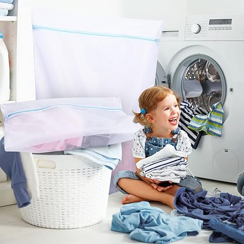 Miniatura 5 de Windyun 4 bolsas de lavandería de malla jumbo, 43 x 35 y 24 x 32 pulgadas, bolsas grandes de malla con cremallera para lavadora, ropa sucia,