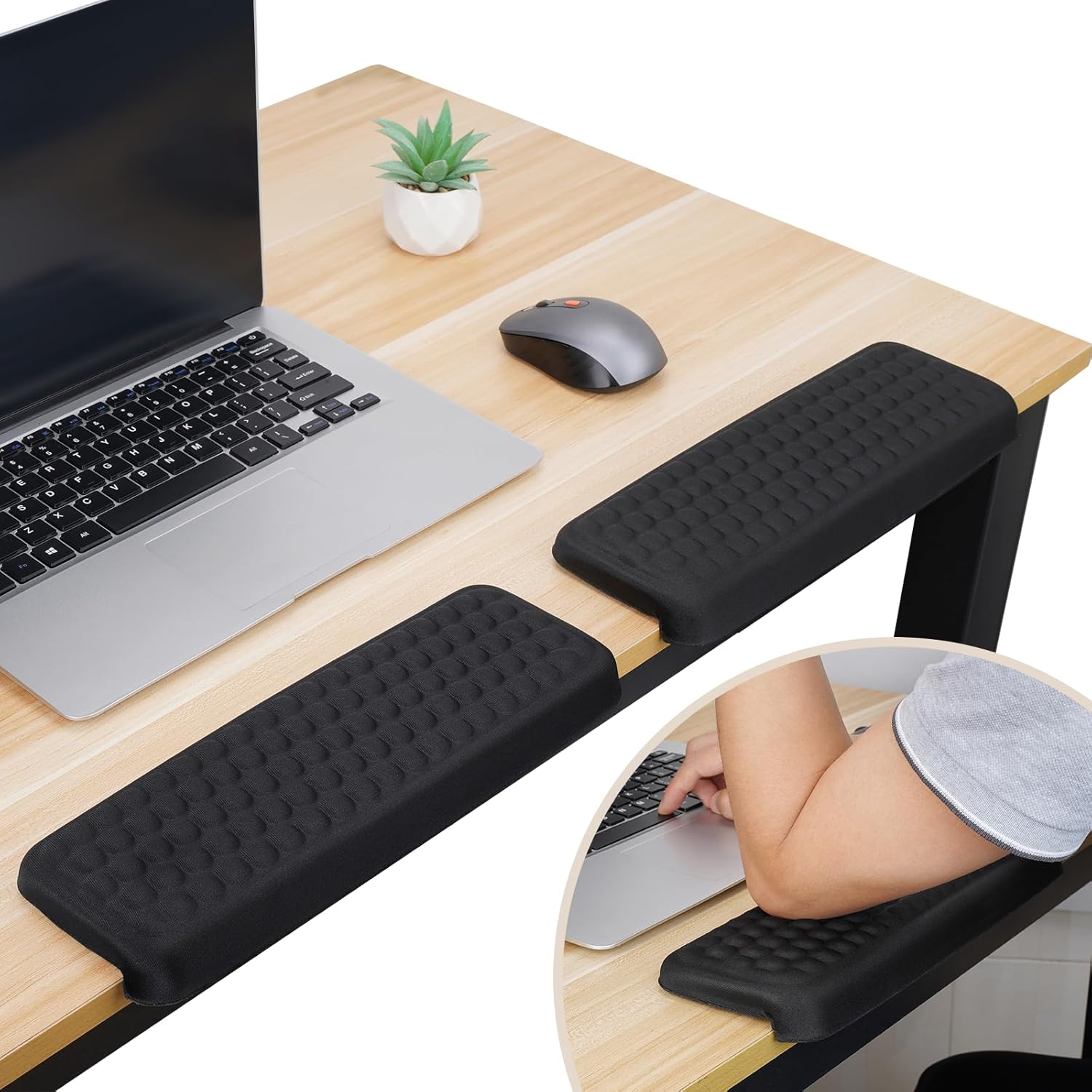 L-Shaped Arm Rest for Desk, Forearm & Wrist Support Desk Wrist Rest Elbow, Non-Slip Memory Foam Padding, 2Pcs Ergonomic Design Keyboard Wrist Rest for Comfortable Typing and Pain Relief