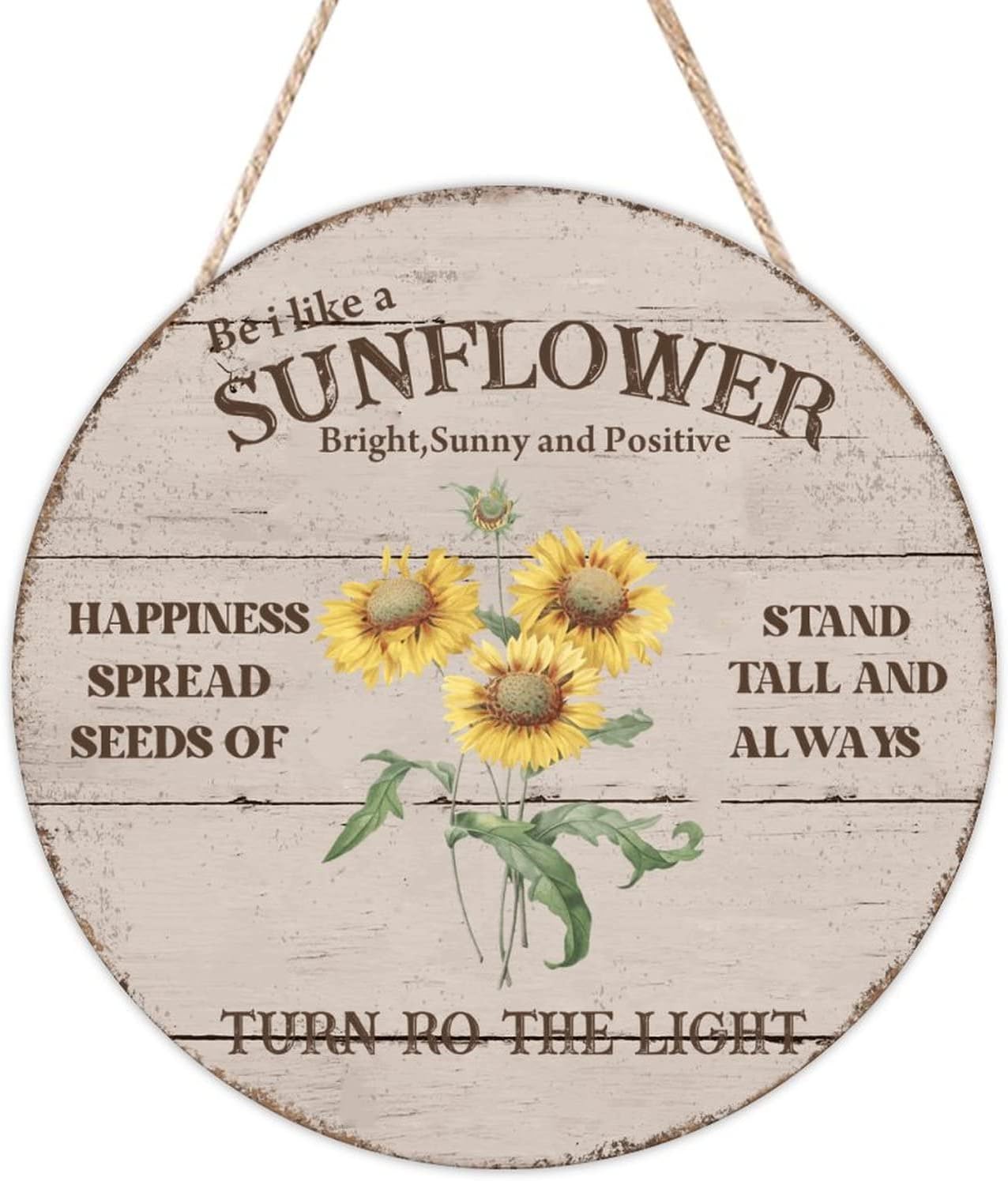 Sunny Wall Hanging Sign Plaque, Sunflower Wood Door Sign, Gold 16x16in Front Door Sign Decor for Outdoor Front Porch Farmhouse Housewarming Gifts