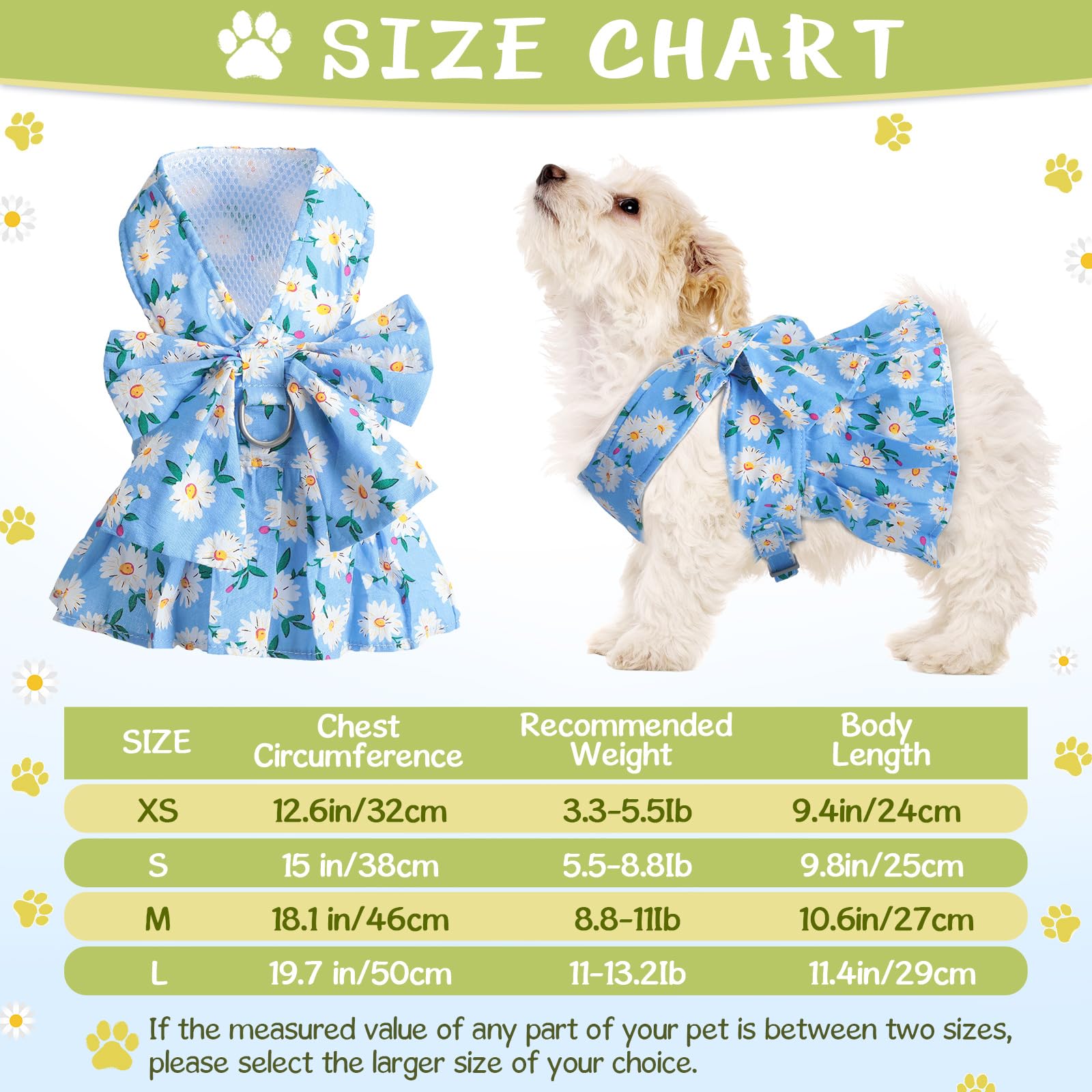 Sanwuta Confezione da 4 pettorina per cani con fiocco, pettorina e guinzaglio, motivo floreale da principessa, con guinzaglio, per passeggiate all'aperto, 4 colori (Small)