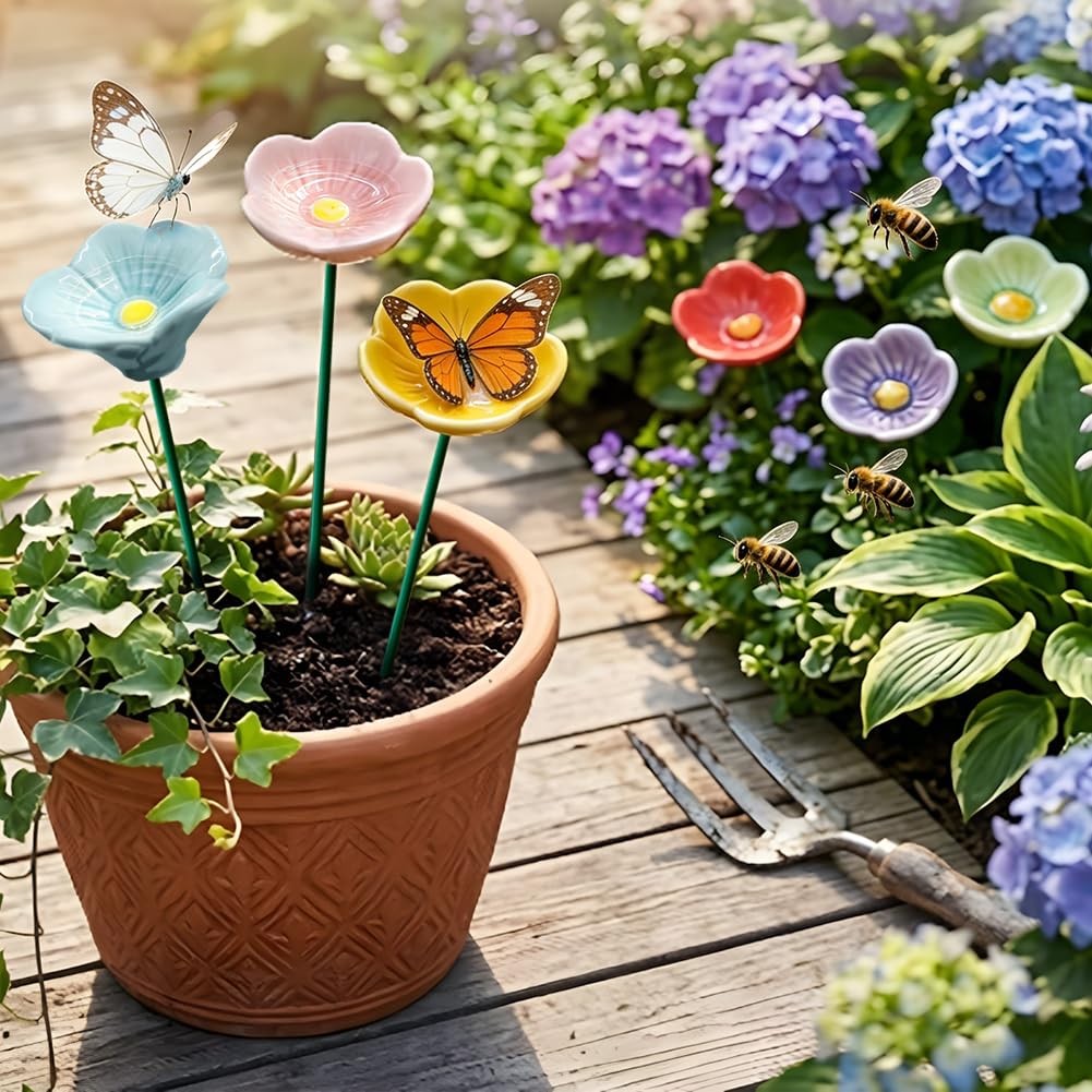 2026 Blumen Bienentränke Für Den Garten, Insektentränke Bienenbar Wassertränke,Blüte Gartenstecker Garten Geschenk Futternapf Für Honig, Spenders,Outdoor, Hof, Terrasse (6pcs)