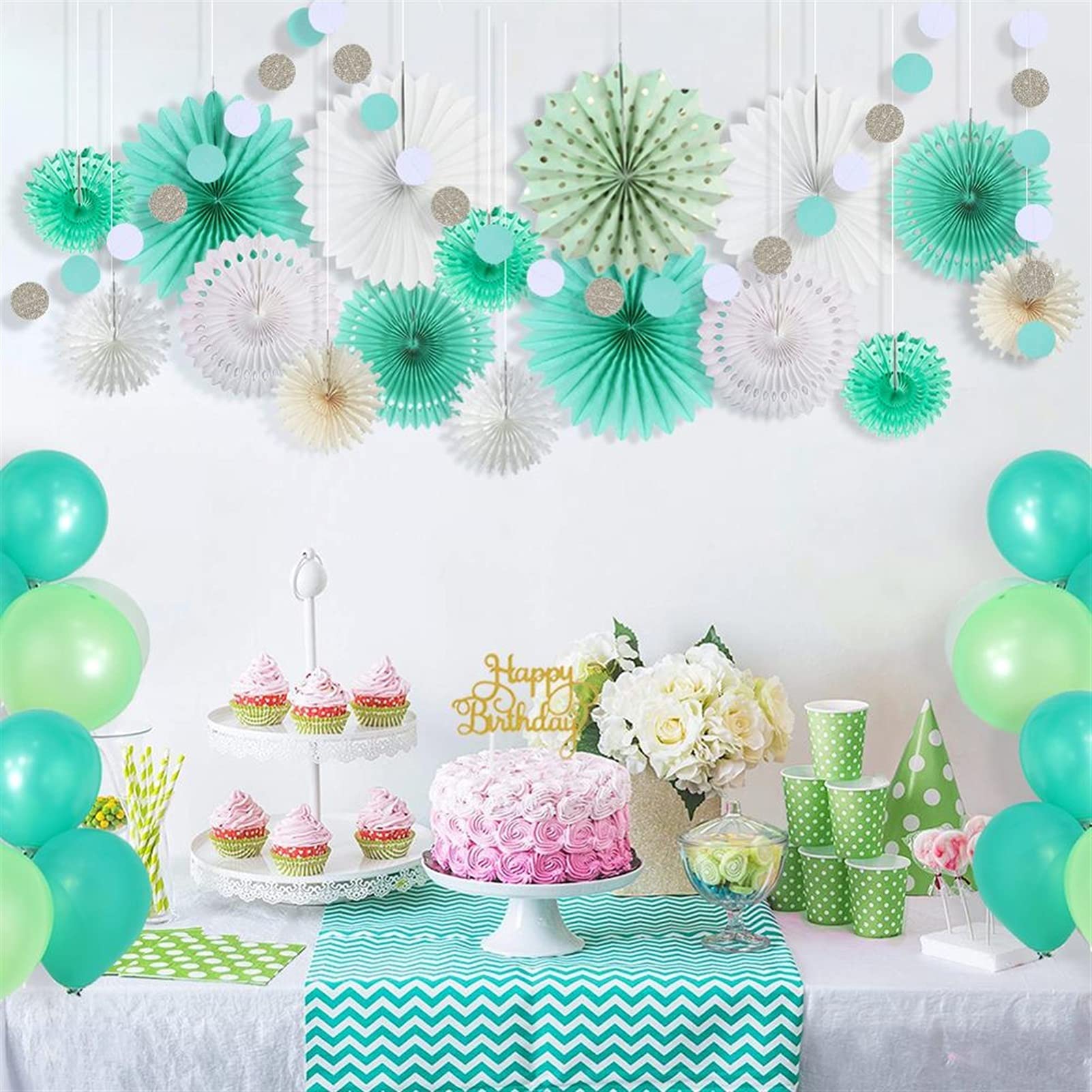 festival de farolillos 17 piezas decoraciones de fiesta verde niños purpurina círculo guirnalda de papel roseta fans ducha bebé primer cumpleaños fiesta boda taladro (color: estilo 2 (azul))